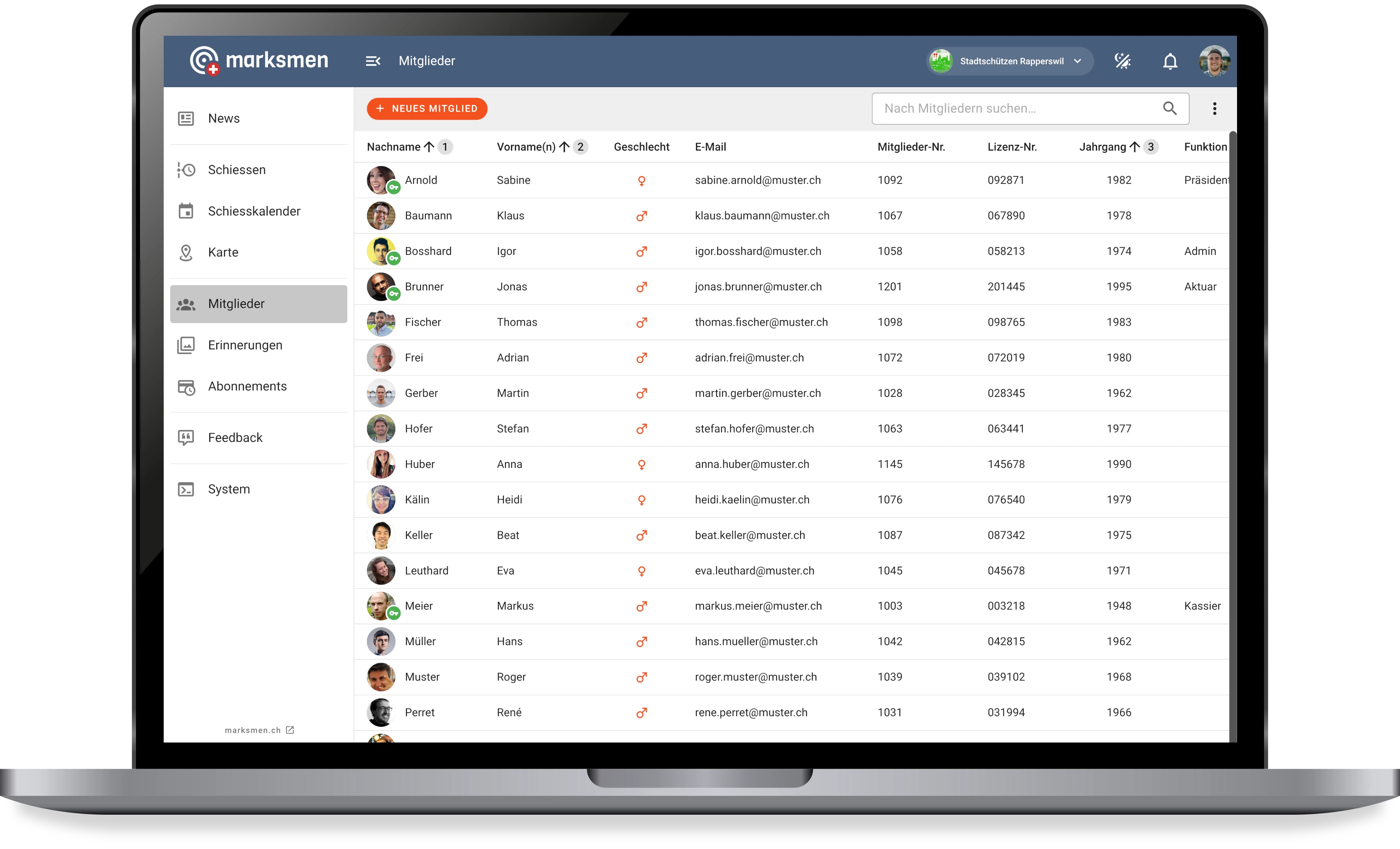 Marksmen App – Mitgliederverwaltung